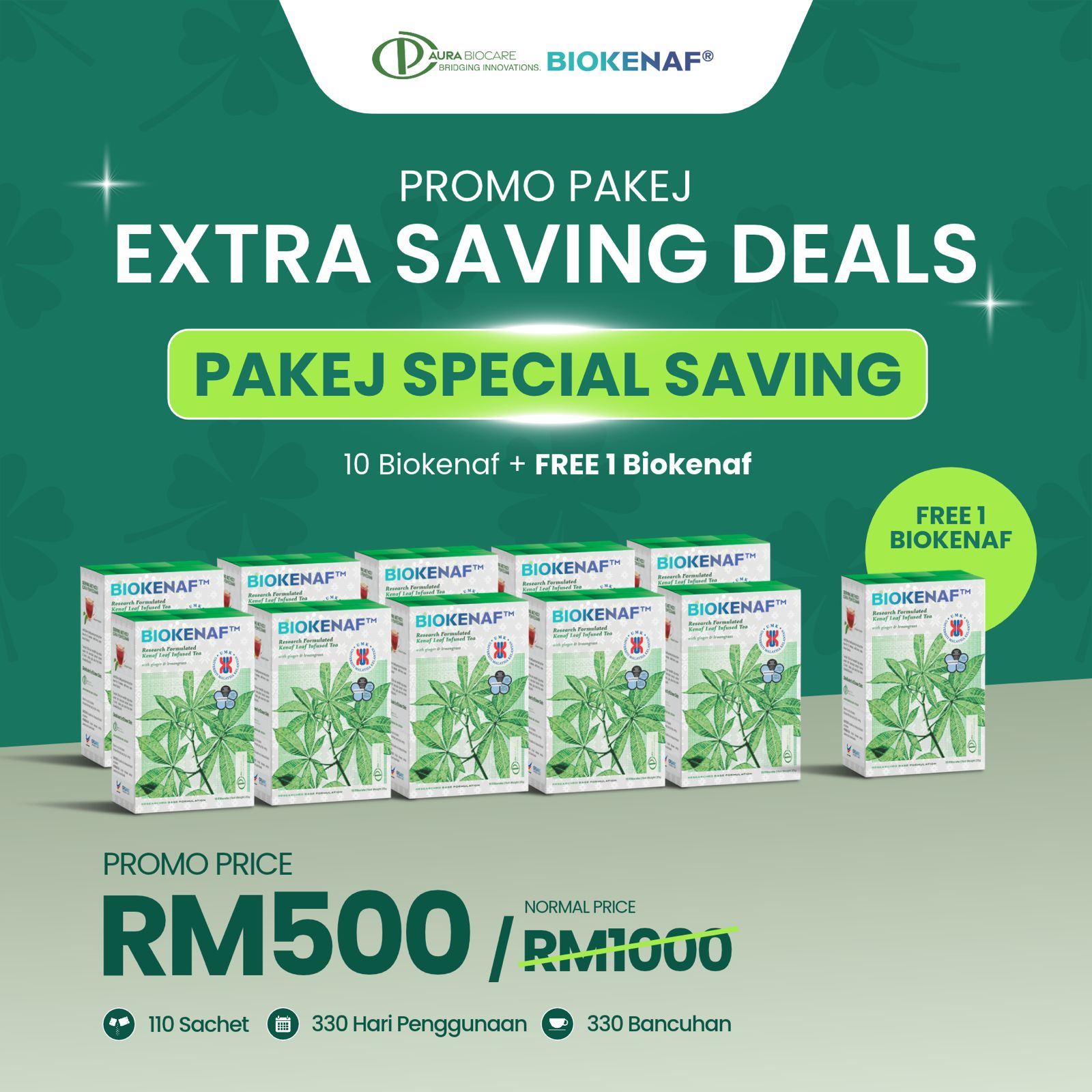 Pakej Special Saving — 10 Biokenaf + Free 1 Biokenaf