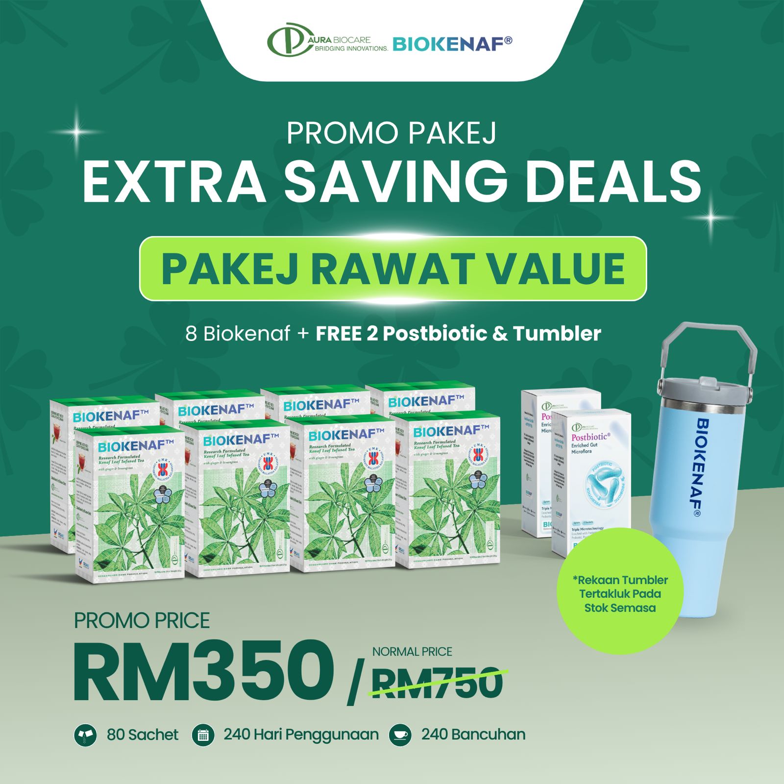 Pakej Rawat Value — 8 Biokenaf + Free 2 Postbiotic & Tumbler